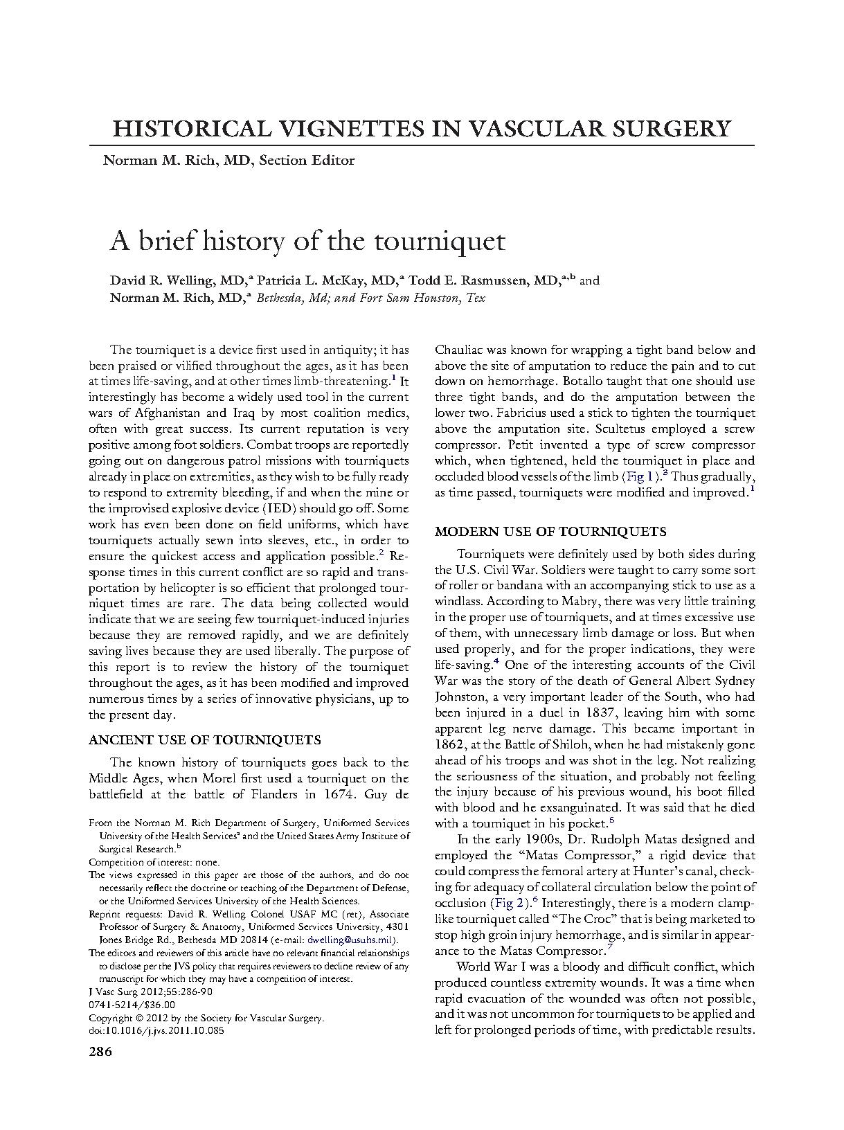 A brief history of the tourniquet