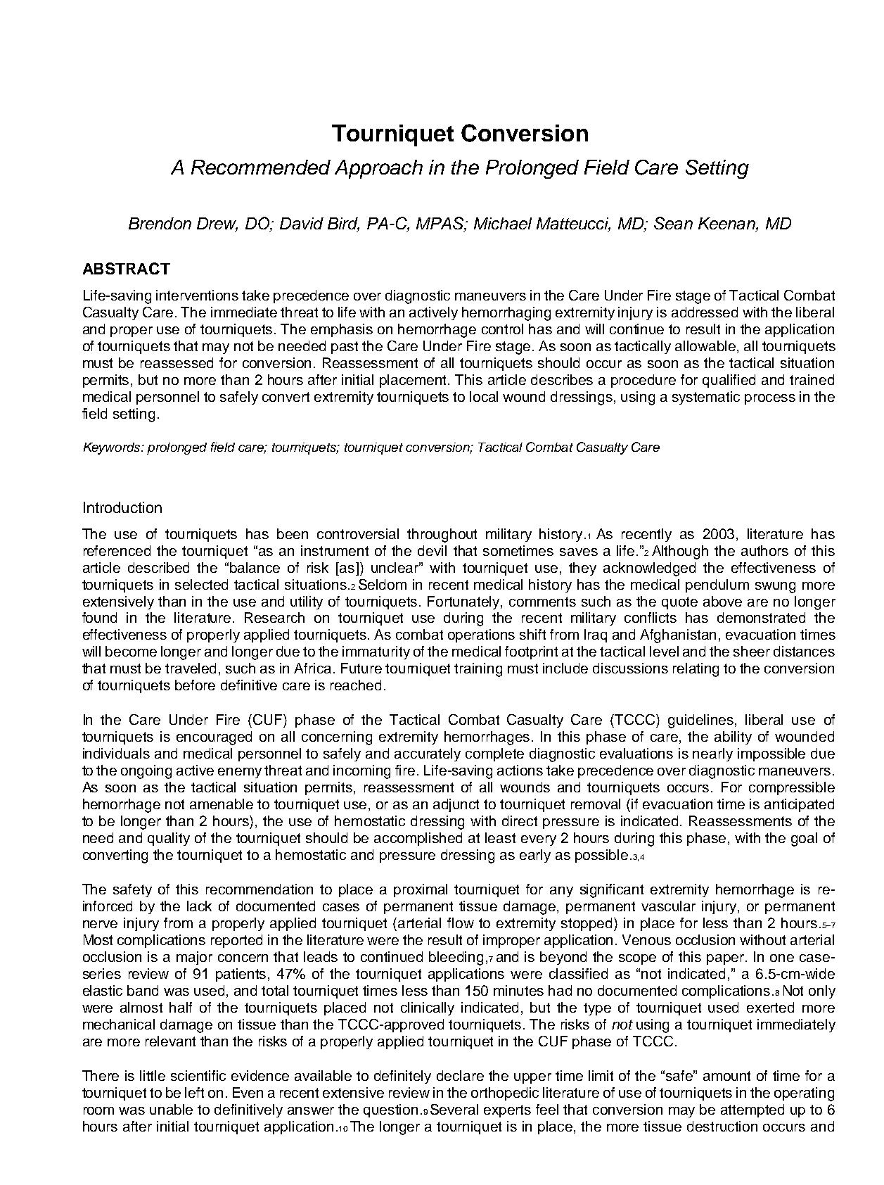 Tourniquet Conversion A Recommended Approach in the Prolonged Field Care Setting
