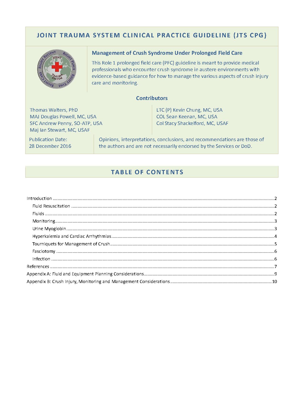 Clinical Practice Guideline Crush Injury in PFC JTS 28Dec2016