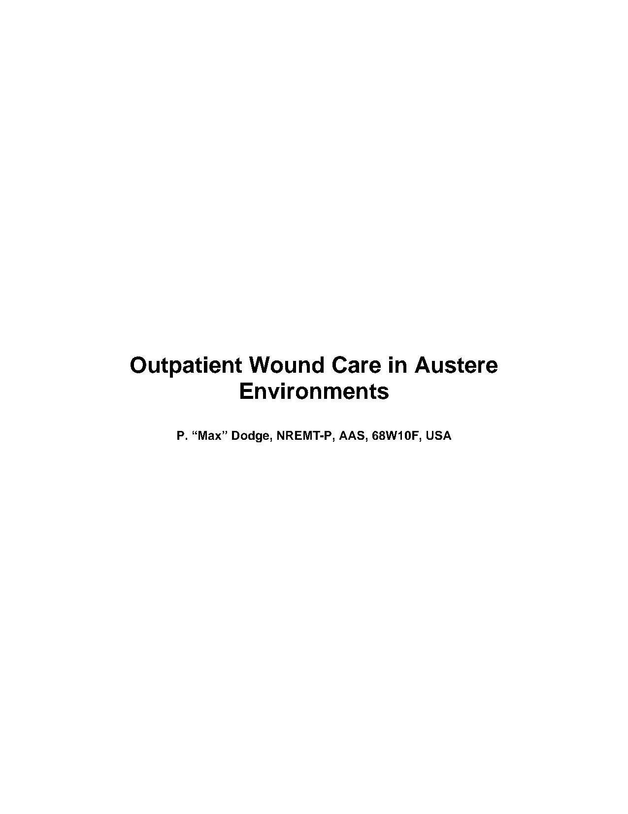 Outpatient Wound Care in Austere Environments