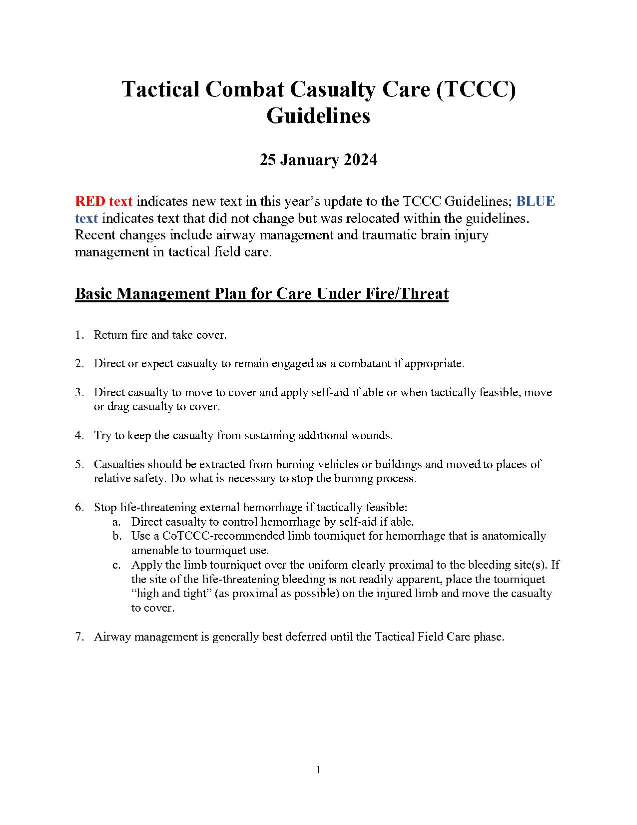 Tactical Combat Casualty Care (TCCC) Guidelines